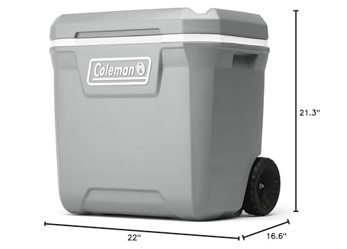 Coleman Classic Series Insulated Portable Rolling Cooler with Wheels, Leak-Resistant Outdoor Hard Cooler Keeps Ice up to 5 Days, 65-Quart