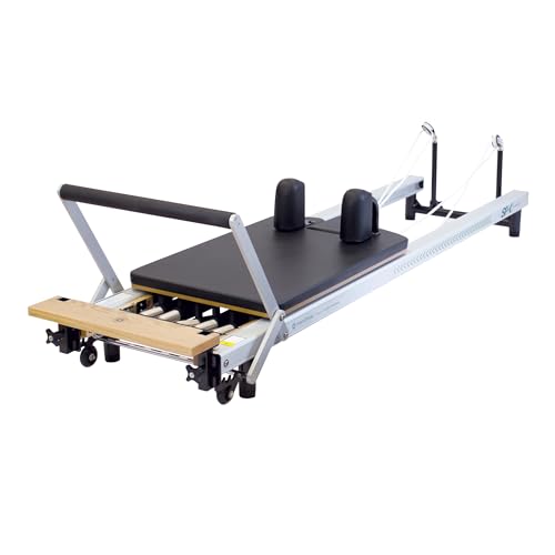 Merrithew™ At Home SPX® Reformer Package with Reformer Box, Footstrap, Padded Platform Extender and Metal Roll-up Pole – Pilates Workouts at Home(BLACK)