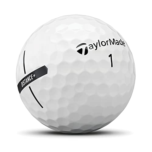TaylorMade Distance+ Golf Balls, High-Velocity Performance, React Speed Core, Extended Flight Dimple Pattern, 12 Count, White