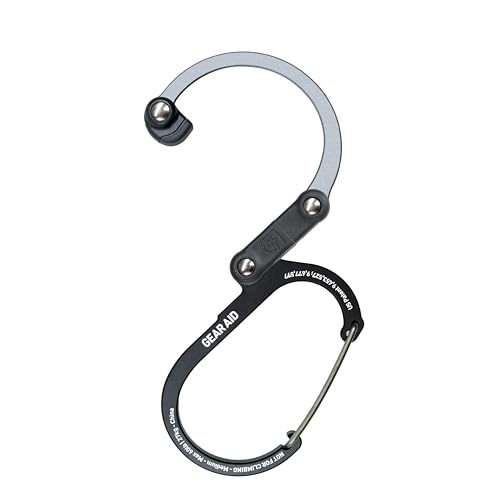 GEAR AID HEROCLIP Carabiner Gear Clip and Hook (Medium) for Camping, Backpack, and Garage Organization, Black and Gray, 1 Pack