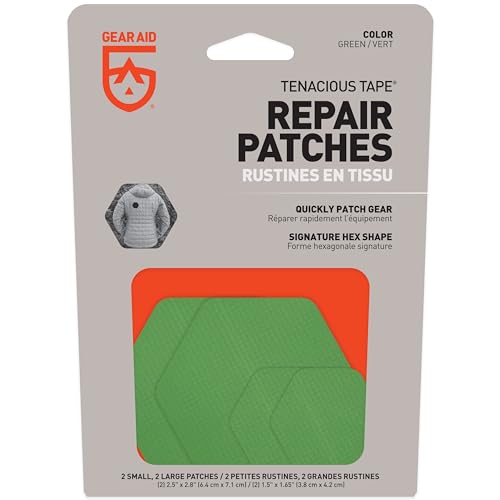 GEAR AID Tenacious Tape Hex 2.5” and 1.5” Shapes, Micro-Ripstop Outdoor Fabric Repair Patches, Peel-and-Stick to Fix Holes and Burns in Down Jackets, Rain Gear, Tents, Tarps and More, Green, 8 Patches