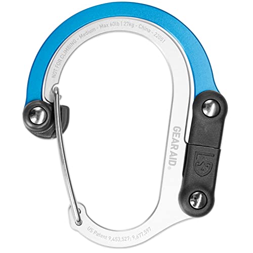 GEAR AID HEROCLIP Carabiner Gear Clip and Hook (Medium) for Camping, Backpack, and Garage Organization, Blue Steel, 2 Pack