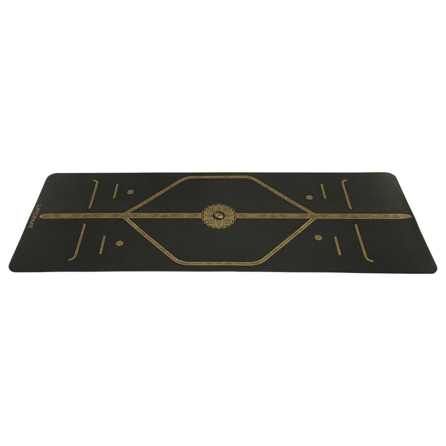 Liforme Travel Yoga mat – Patented Alignment System, Warrior-Like Grip, Non-Slip, Eco-Friendly, Ultra-Lightweight and Sweat Resistant, Made with Natural Rubber (Black & Gold)