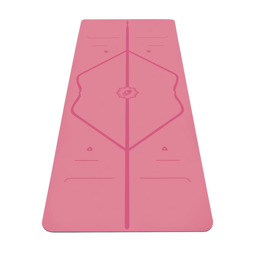 Liforme Original Yoga Mat – Free Yoga Bag Included - Patented Alignment System, Warrior-like Grip, Non-slip, Eco-friendly, sweat-resistant, 4.2mm thick mat for comfort - Pink
