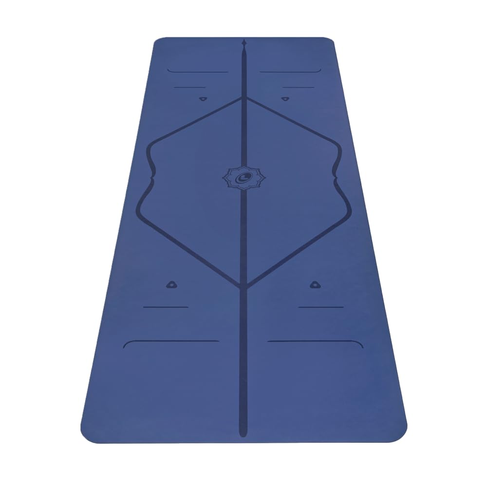 Liforme Original Yoga Mat – Free Yoga Bag, Patented Alignment System, Warrior-like Grip, Non-slip, Eco-friendly and Biodegradable, sweat-resistant, long, wide, 4.2mm thick mat for comfort (Dusk Blue)