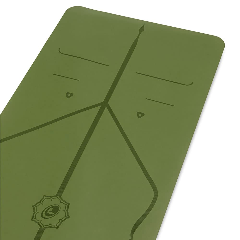 Liforme Original Yoga Mat – Free Yoga Bag Included - Patented Alignment System, Warrior-like Grip, Non-slip, Eco-friendly, sweat-resistant, 4.2mm thick mat for comfort - Olive