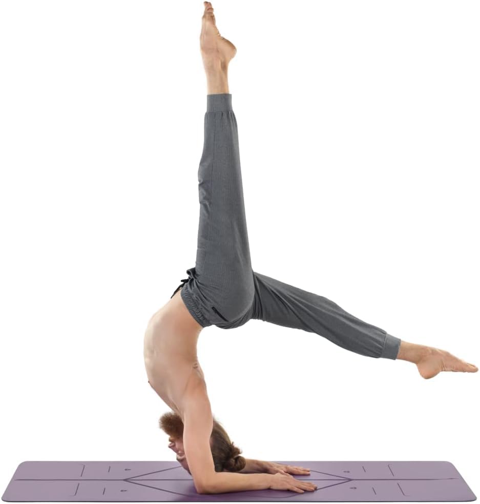 LIFORME Travel Yoga mat – Patented Alignment System, Warrior-Like Grip, Non-Slip, Eco-Friendly, Ultra-Lightweight, Sweat Resistant, Long, Wide and Thick - Purple