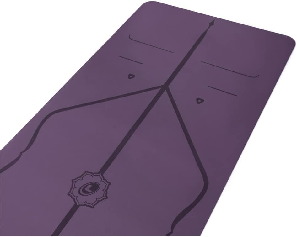 LIFORME Travel Yoga mat – Patented Alignment System, Warrior-Like Grip, Non-Slip, Eco-Friendly, Ultra-Lightweight, Sweat Resistant, Long, Wide and Thick - Purple