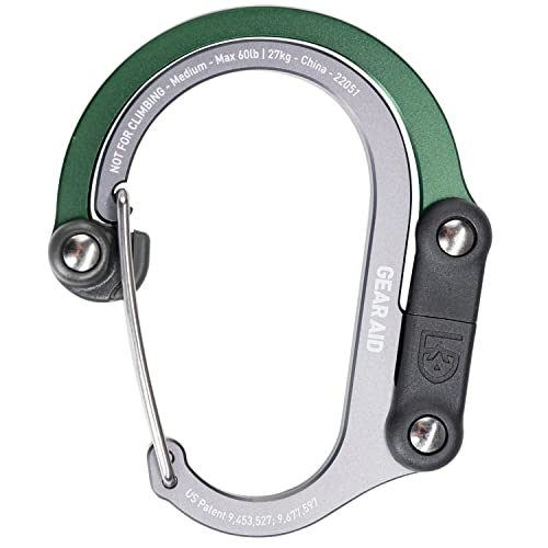 GEAR AID HEROCLIP Carabiner Gear Clip and Hook (Medium) for Camping, Backpack, and Garage Organization, Forest Green, 2 Pack