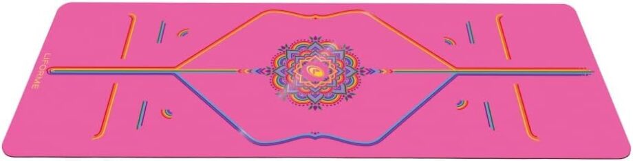 LIFORME Printed Travel Yoga mat – Free Yoga Bag, Patented Alignment System, Warrior-Like Grip, Nonslip, Eco-Friendly, Ultra-Lightweight, Sweat Resistant, Long, Wide and Thick – Pink