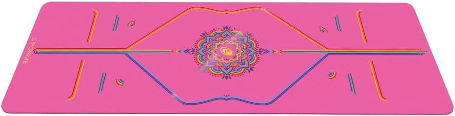 LIFORME Printed Travel Yoga mat – Free Yoga Bag, Patented Alignment System, Warrior-Like Grip, Nonslip, Eco-Friendly, Ultra-Lightweight, Sweat Resistant, Long, Wide and Thick – Pink