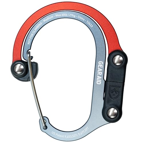 GEAR AID HEROCLIP Carabiner Gear Clip and Hook (Medium) for Camping, Backpack, and Garage Organization, Orange, 2 Pack