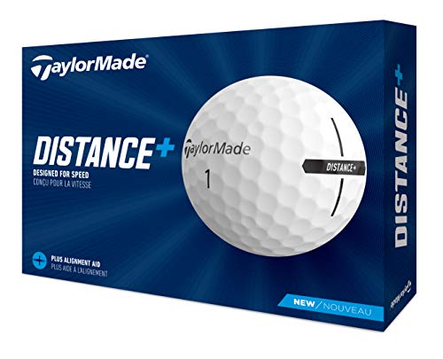 TaylorMade Distance+ Golf Balls, High-Velocity Performance, React Speed Core, Extended Flight Dimple Pattern, 12 Count, White