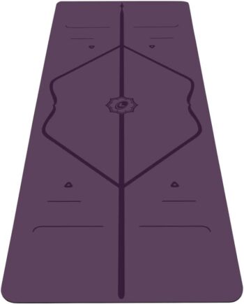 LIFORME Travel Yoga mat – Patented Alignment System, Warrior-Like Grip, Non-Slip, Eco-Friendly, Ultra-Lightweight, Sweat Resistant, Long, Wide and Thick - Purple