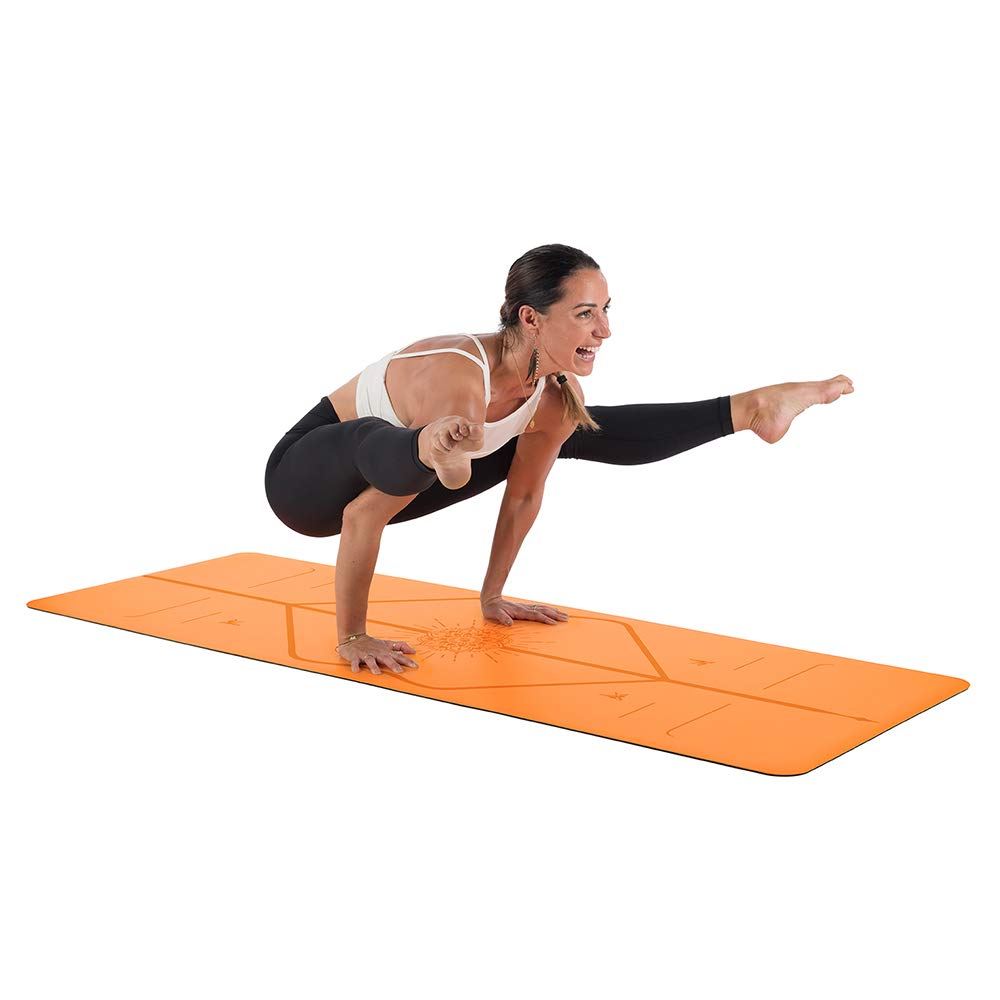 Liforme Travel Yoga mat – Free Yoga Bag, Patented Alignment System, Warrior-like Grip, Non-slip, Eco-friendly and Biodegradable, Ultra-lightweight, Sweat resistant, Long, Wide and Thick (Orange)
