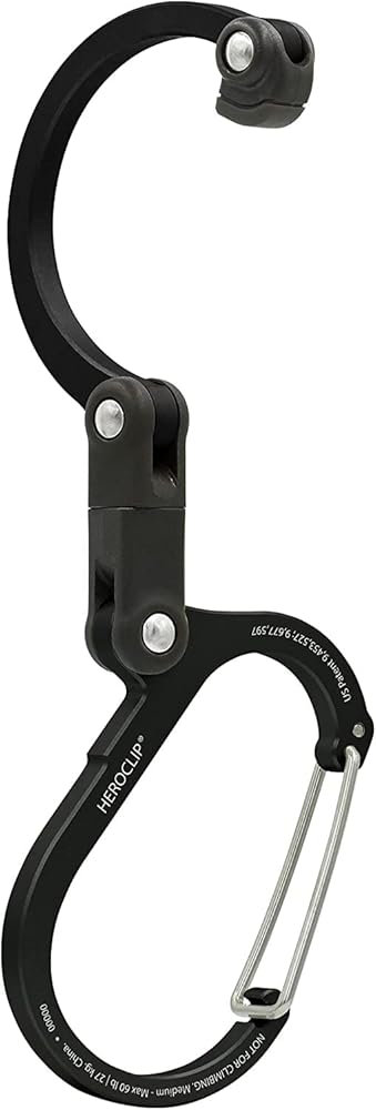 GEAR AID HEROCLIP Carabiner Gear Clip and Hook (Medium) for Camping, Backpack, and Garage Organization, Stealth Black