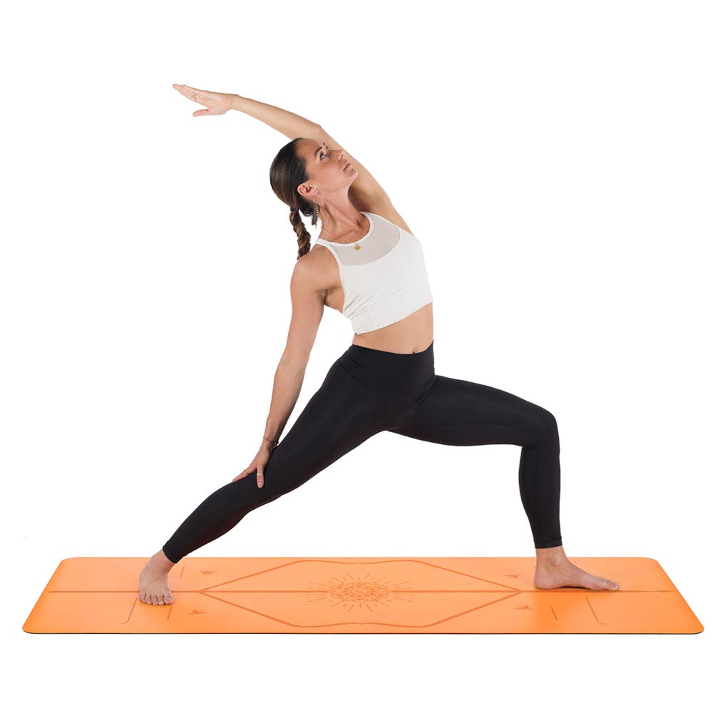 Liforme Travel Yoga mat – Free Yoga Bag, Patented Alignment System, Warrior-like Grip, Non-slip, Eco-friendly and Biodegradable, Ultra-lightweight, Sweat resistant, Long, Wide and Thick (Orange)