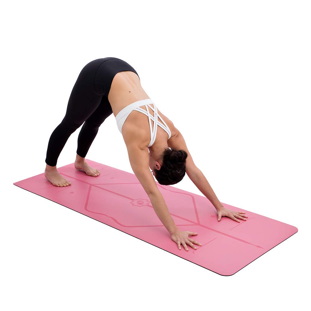 Liforme Original Yoga Mat – Free Yoga Bag Included - Patented Alignment System, Warrior-like Grip, Non-slip, Eco-friendly, sweat-resistant, 4.2mm thick mat for comfort - Pink
