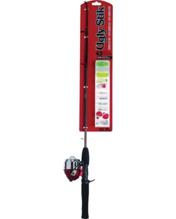 Ugly Stik 5’ Complete Spincast Kit Fishing Rod and Reel Casting Combo, Ugly Tech Construction with Clear Tip Design, 5’ 2-Piece Rod, Red