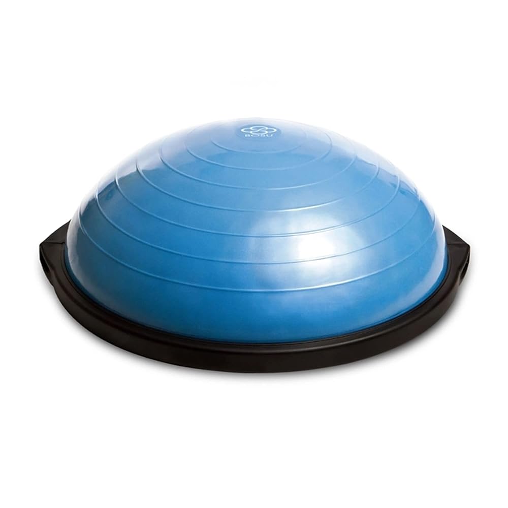 Bosu Balance Ball Exercise Trainer, Home Gym Equipment w/ Guided Workouts & Pump, 26", Blue - Inflatable Fitness Platform for Strength Training, Standing, Balancing, and Core Workout
