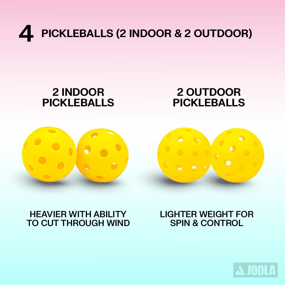 JOOLA Ben Johns Pickleball Set - Made with Reinforced Fiberglass and Honeycomb Polypropylene - Includes 2 Paddles, 4 Balls, and JOOLA Pickleball Bag