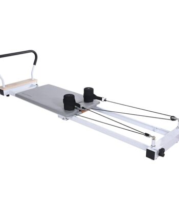 Stamina AeroPilates Precision Series Cushioned Cardio Reformer Resistance Band Foldable Wheeled Pilates Workout Board for Home Gym w/ 2 Videos, White