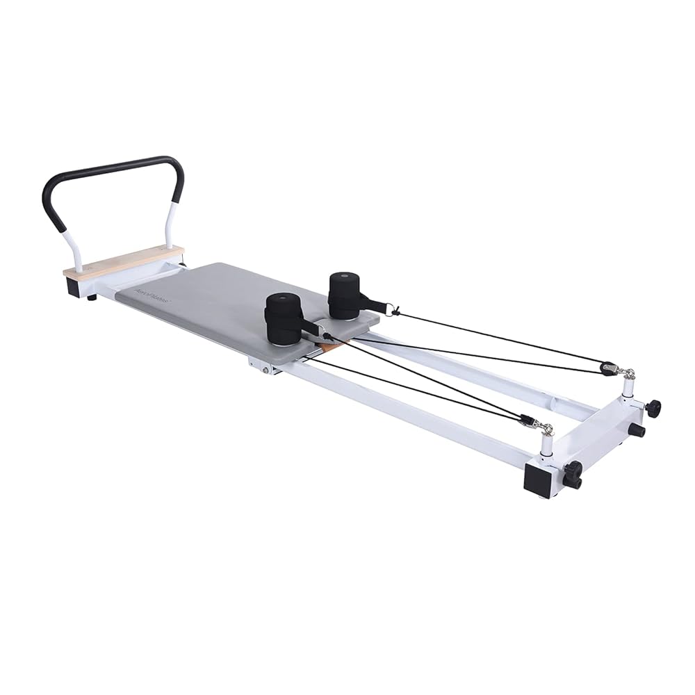 Stamina AeroPilates Precision Series Cushioned Cardio Reformer Resistance Band Foldable Wheeled Pilates Workout Board for Home Gym w/ 2 Videos, White