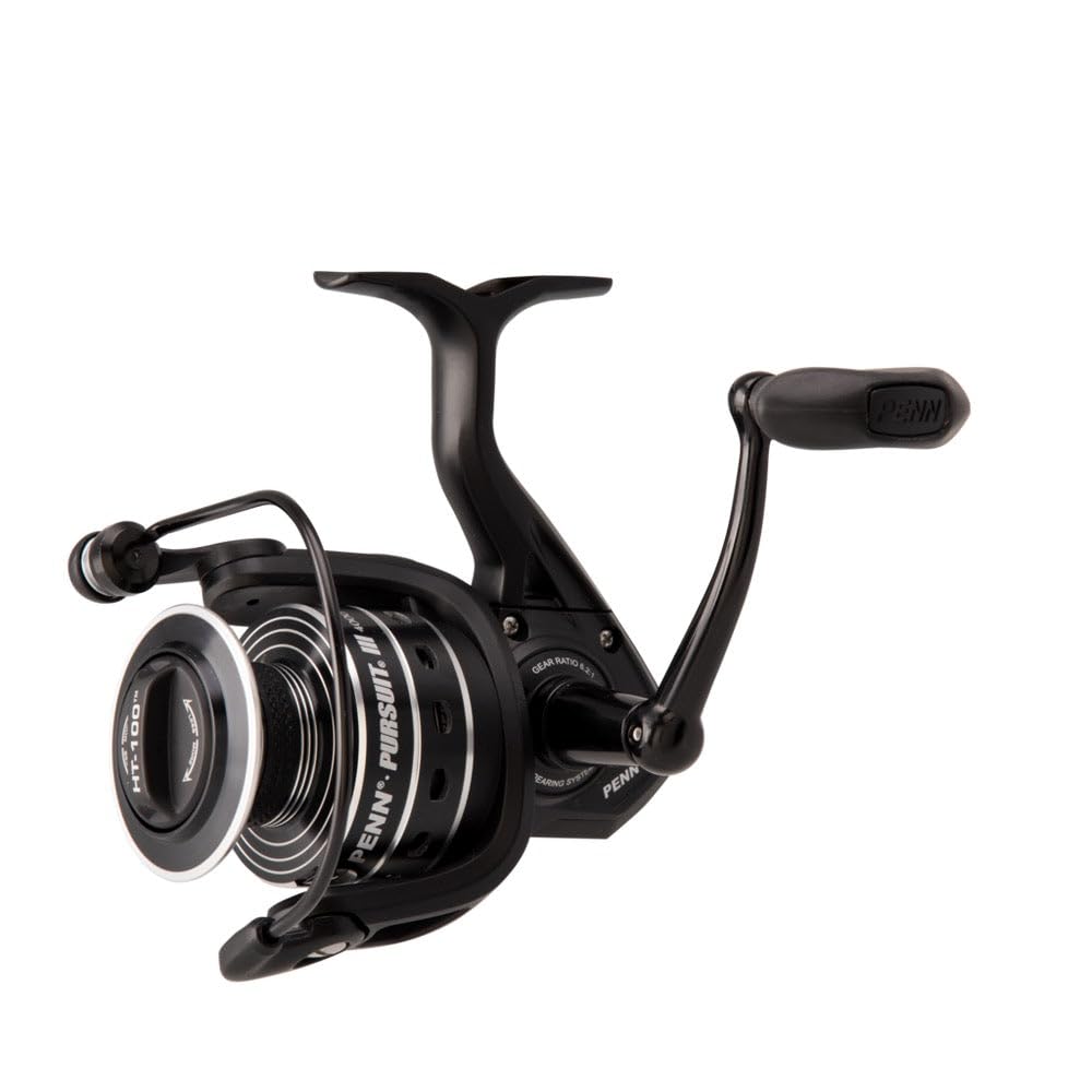 PENN Pursuit III Inshore Spinning Fishing Reel, Size 3000, Corrosion-Resistant Graphite Body and Line Capacity Rings, Machined Aluminum Superline Spool, HT-100 Drag System,Black/Silver