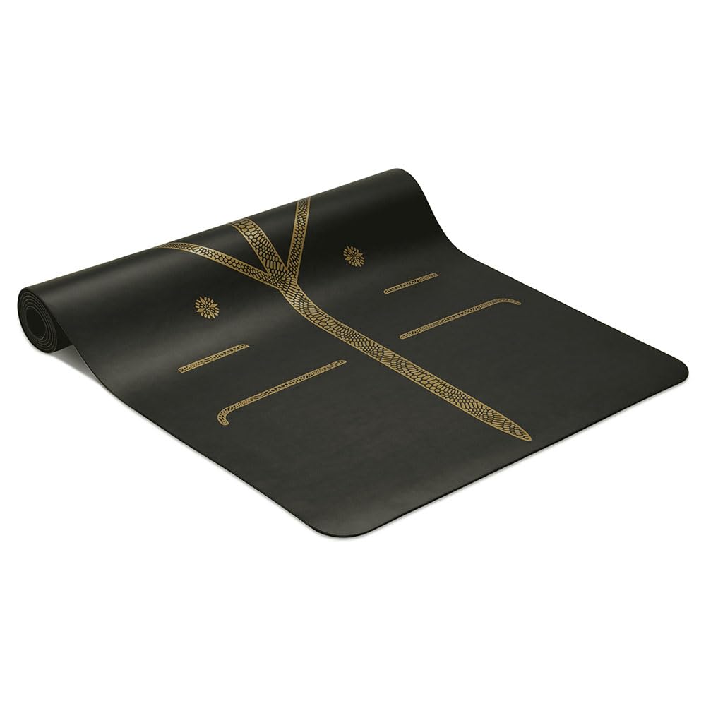 Liforme Travel Yoga mat – Patented Alignment System, Warrior-Like Grip, Non-Slip, Eco-Friendly, Ultra-Lightweight and Sweat Resistant, Made with Natural Rubber (Black & Gold)