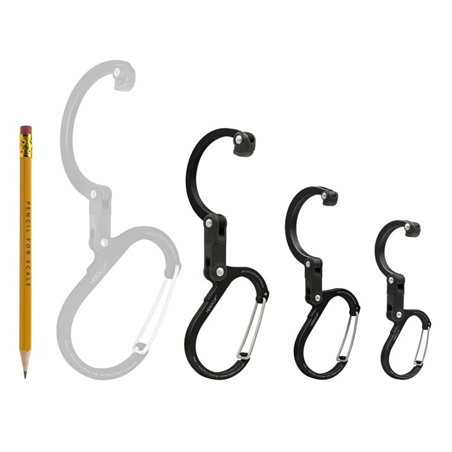 GEAR AID HEROCLIP Carabiner Gear Clip and Hook (Medium, Small, Mini) for Camping, Backpack, Suitcases, Purse and Garage Organization, Stealth Black, Variety Size 3 Pack