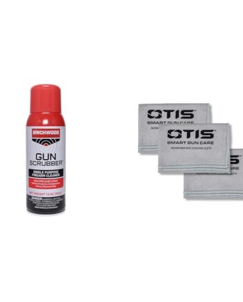 Birchwood Casey Gun Scrubber Synthetic Safe Cleaner 10 Oz Aerosol Gun Parts Cleaner Bundle with Otis Microfiber Gun Cloth 3 Pack