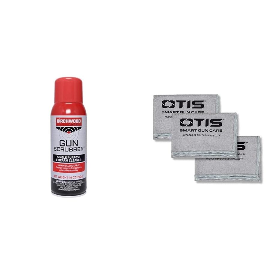 Birchwood Casey Gun Scrubber Synthetic Safe Cleaner 10 Oz Aerosol Gun Parts Cleaner Bundle with Otis Microfiber Gun Cloth 3 Pack