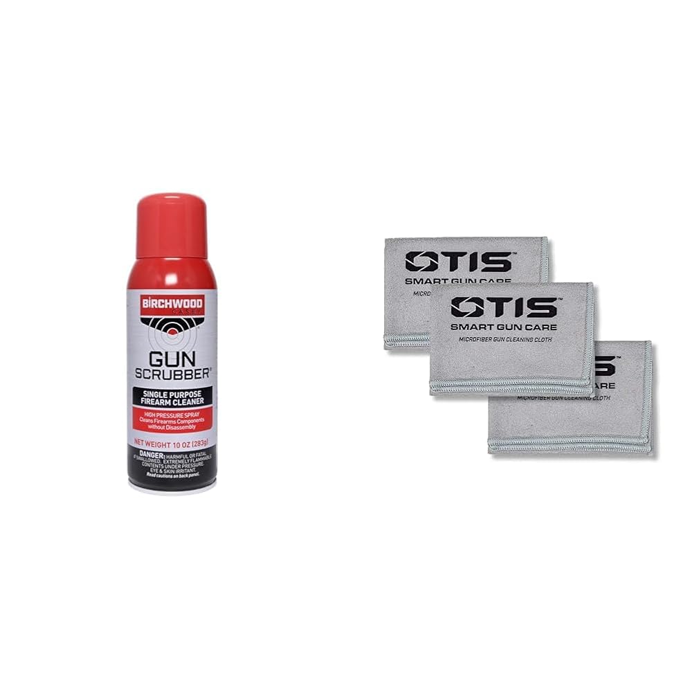 Birchwood Casey Gun Scrubber Synthetic Safe Cleaner 10 Oz Aerosol Gun Parts Cleaner Bundle with Otis Microfiber Gun Cloth 3 Pack