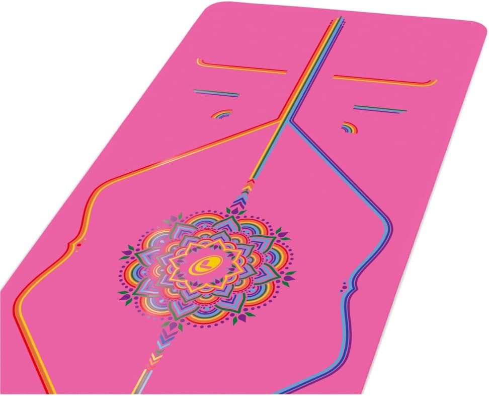 LIFORME Printed Travel Yoga mat – Free Yoga Bag, Patented Alignment System, Warrior-Like Grip, Nonslip, Eco-Friendly, Ultra-Lightweight, Sweat Resistant, Long, Wide and Thick – Pink