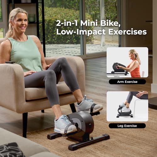 Sunny Health & Fitness Smart Motorized Mini Exercise Bike, Dual Function Portable Under-Desk Pedal Trainer for Low-Impact Cardio Home Workout, Free SunnyFit App Connection – SF-B024041