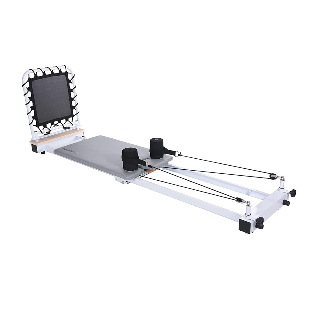 Stamina AeroPilates Precision Series Cushioned Cardio Reformer Resistance Band Foldable Wheeled Pilates Workout Board for Home Gym w/ 2 Videos, White