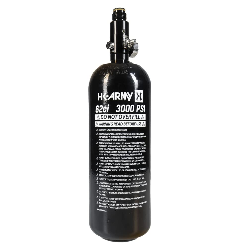 HK Army 62ci/3000psi Aluminum Compressed Air HPA Tank - Refillable High Pressure System for Paintball & Airsoft Gear - Black