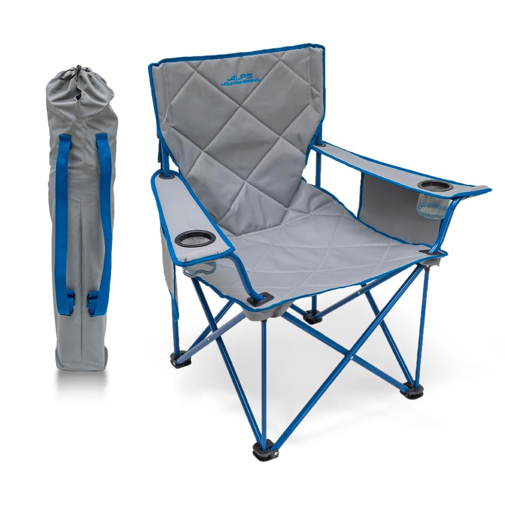 ALPS Mountaineering King Kong Camping Chairs for Adults with Mesh Cup Holders and Pockets, Built Durable and Reliable with Compact Foldable Steel Frame, Light Gray