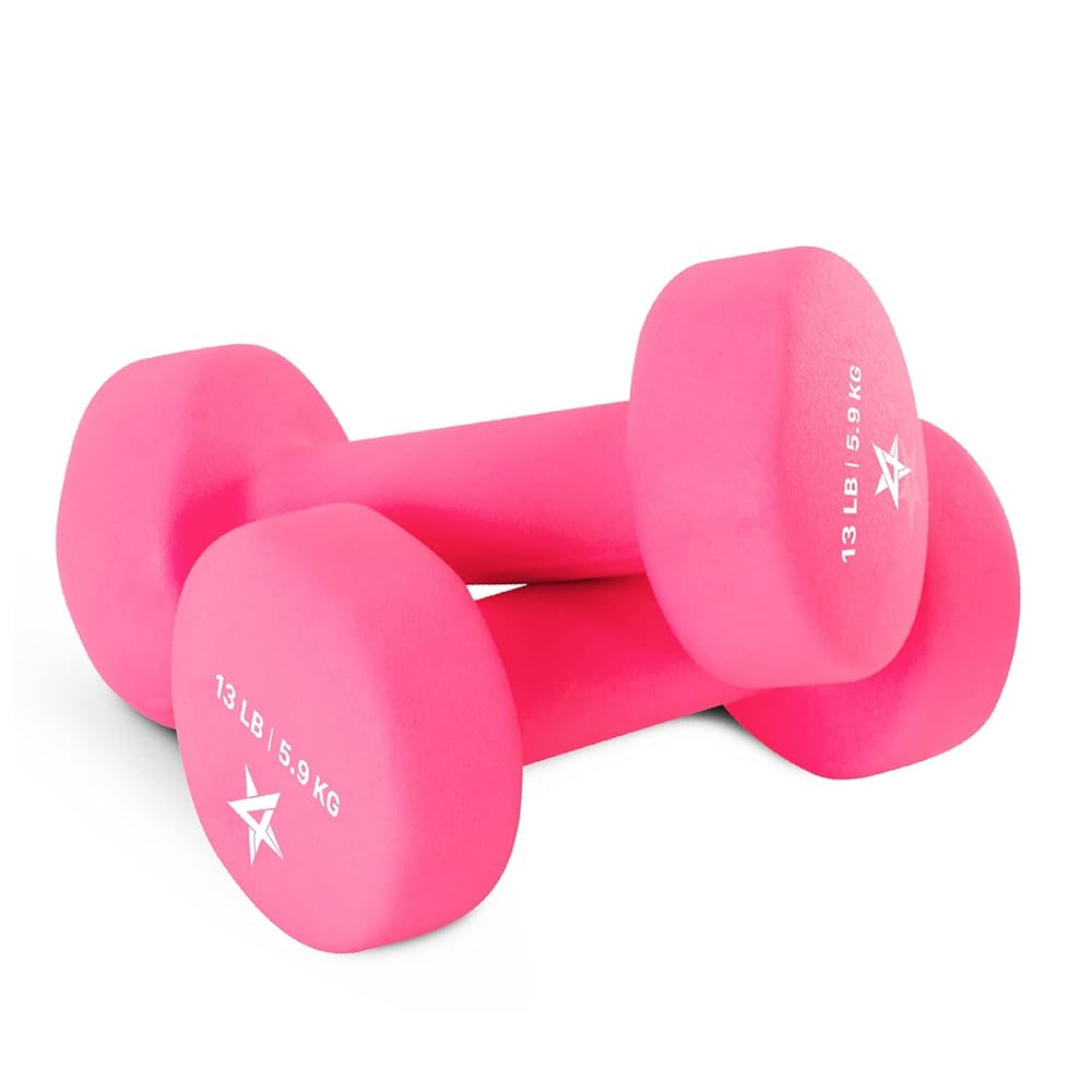 Yes4All Non-Slip, Hexagon Neoprene Dumbbells – 13lbs Neoprene Dumbbell Set for Muscle Toning, Strength Building, Weight Loss (Pink - Pair)