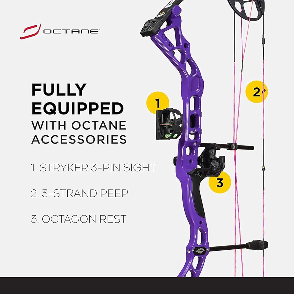 DIAMOND ARCHERY Prism Fully Equipped Adjustable Durable Compound Bow, 5-55 lbs, Purple, Right Hand