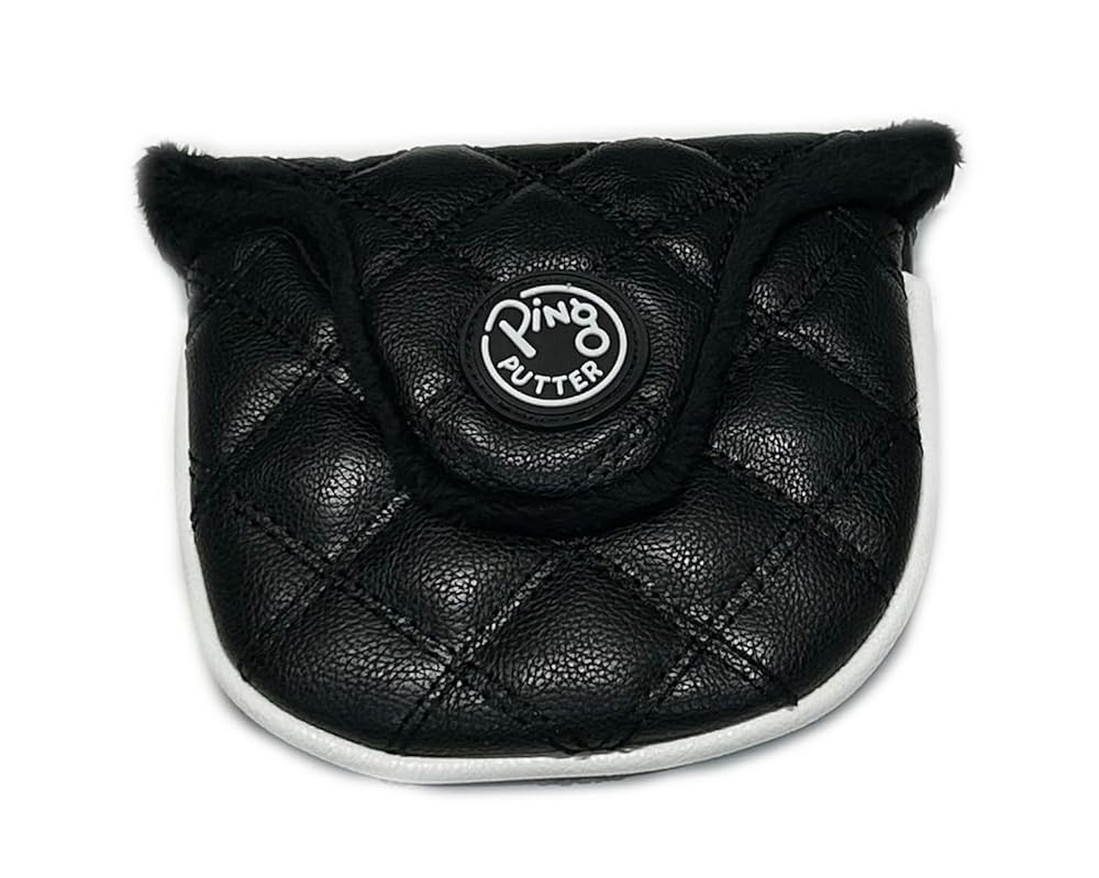 Ping Universal Quilted Premium Leather Black Mallet Round Putter Headcover, Magnet Closure