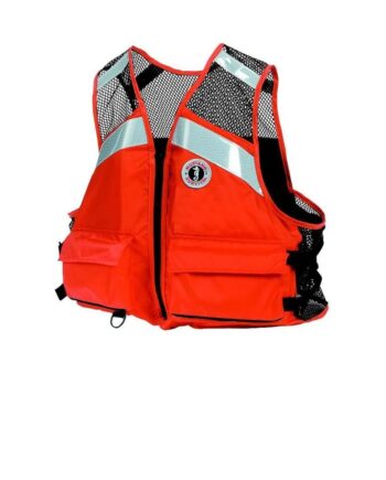 MUSTANG SURVIVAL - Industrial Mesh Vest with Solas Reflective Tape (Orange - XL) - USCG Approved, Large Front Pockets, mesh Shoulders, Side adjustments