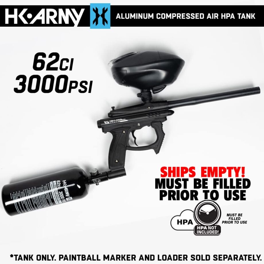 HK Army 62ci/3000psi Aluminum Compressed Air HPA Tank - Refillable High Pressure System for Paintball & Airsoft Gear - Black