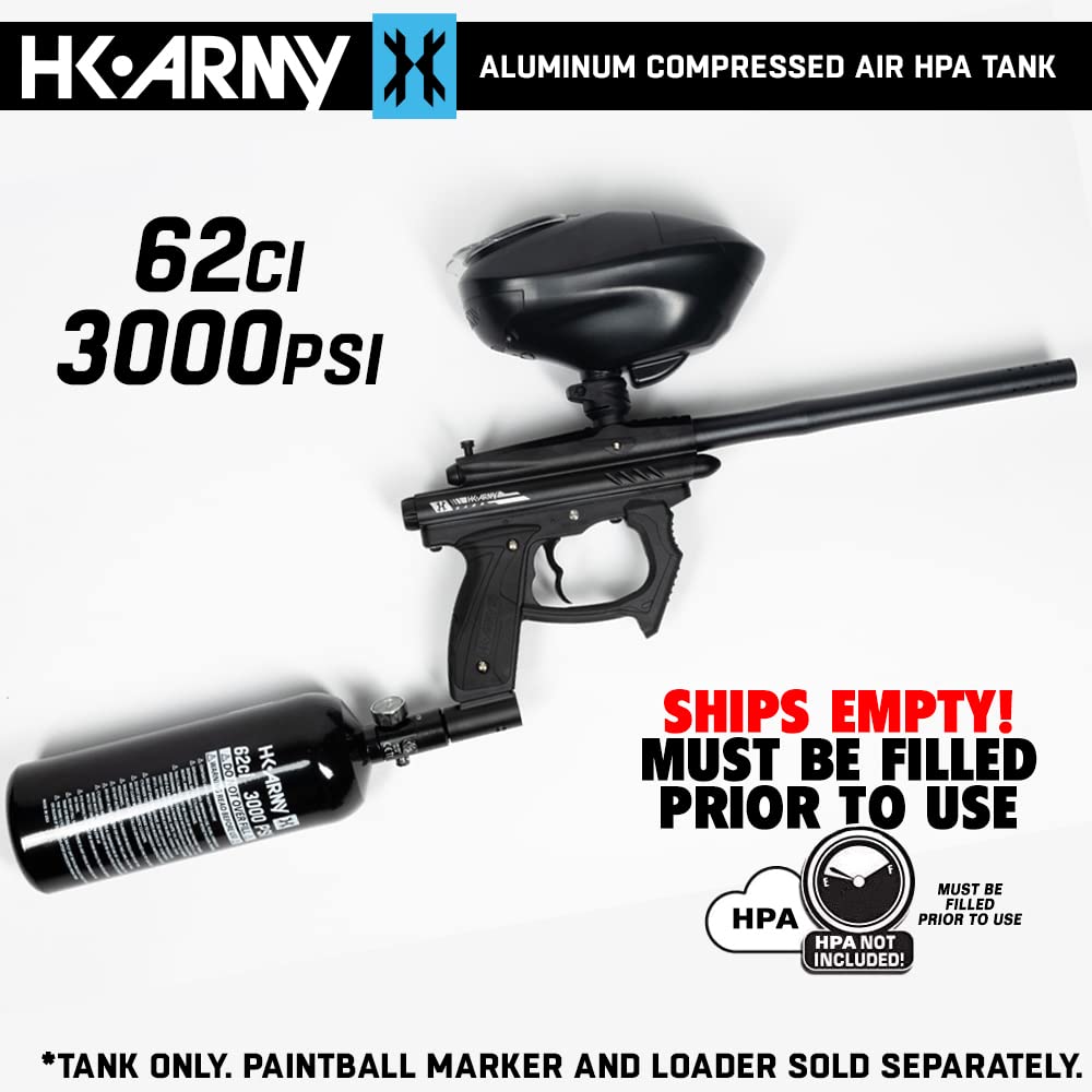 HK Army 62ci/3000psi Aluminum Compressed Air HPA Tank - Refillable High Pressure System for Paintball & Airsoft Gear - Black