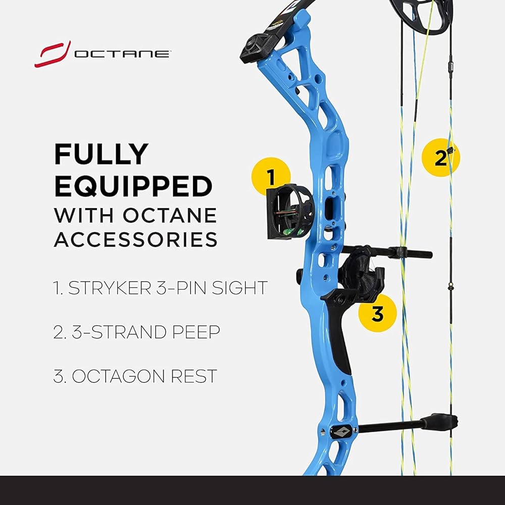 DIAMOND ARCHERY Prism Fully Equipped Adjustable Durable Compound Bow, 5-55 lbs, Electric Blue, Right Hand