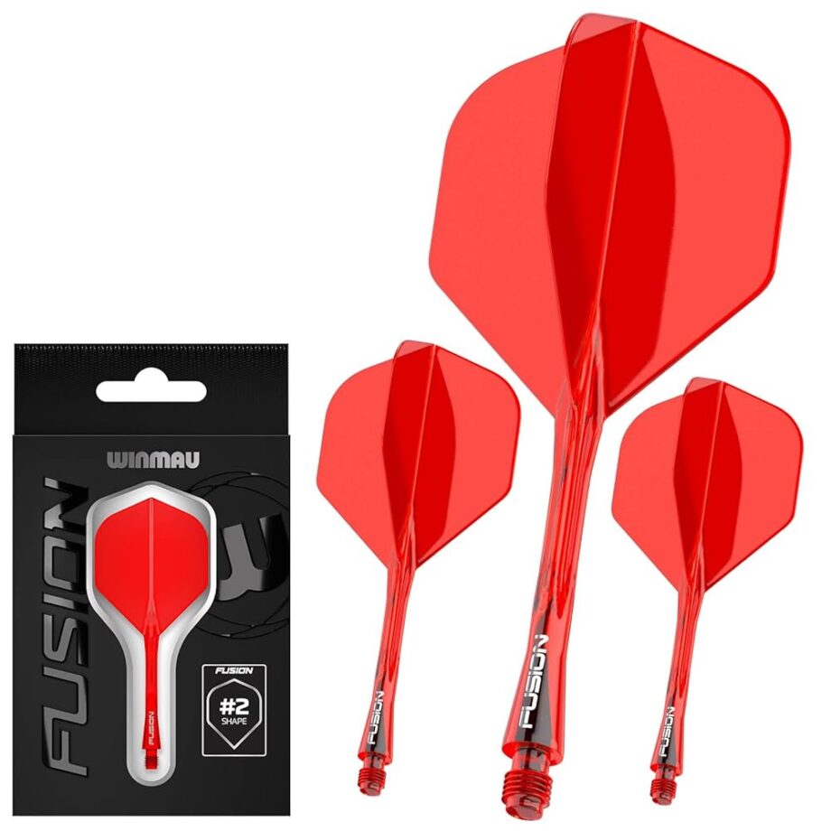 Winmau Darts Fusion Integrated Flight & Shaft System - No.2 Shape & Design - Red Colour, Short Length