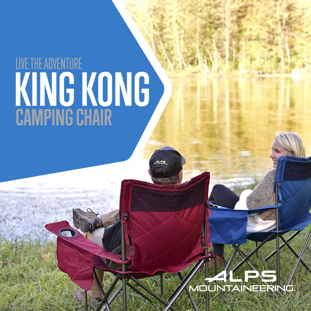 ALPS Mountaineering King Kong Camping Chairs for Adults with Mesh Cup Holders and Pockets, Built Durable and Reliable with Compact Foldable Steel Frame, Salsa/Charcoal