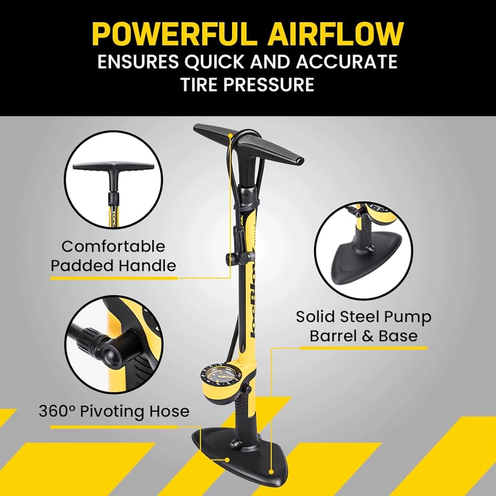 Topeak JoeBlow Sport III High-Pressure Bike Floor Pump – 160 PSI, Durable Steel Barrel, 3” Analog Gauge, TwinHead DX5 Pump Head, Long Hose, Ergonomic Handle, Fits Presta, Schrader, & Dunlop Valves