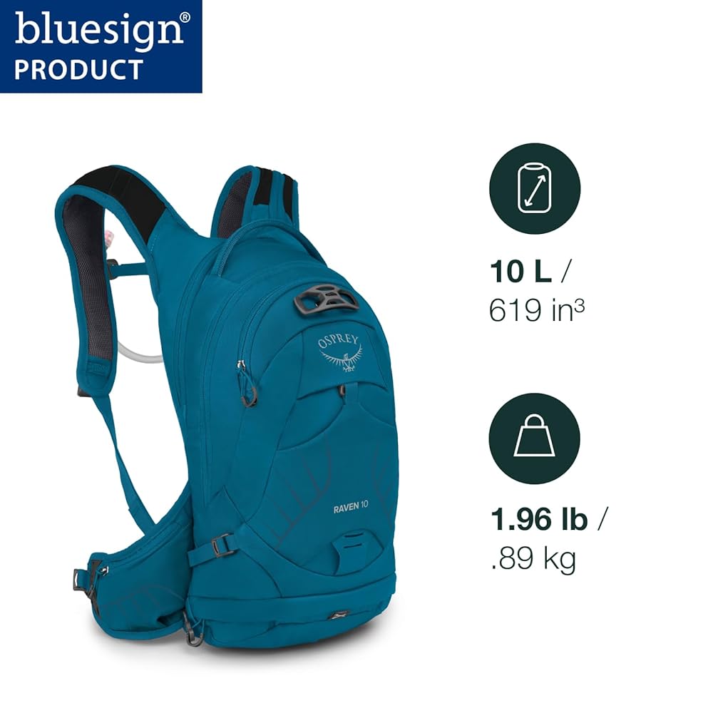 Osprey Raptor 10L Men's Biking Backpack with Hydraulics Reservoir, Postal Blue