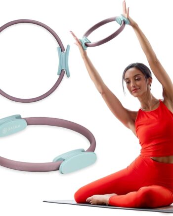 Gaiam Pilates Ring 15" Fitness Circle - Lightweight & Durable Foam Padded Handles | Flexible Resistance Exercise Equipment for Toning Arms, Thighs/Legs & Core, Dusty Pink/Seafoam